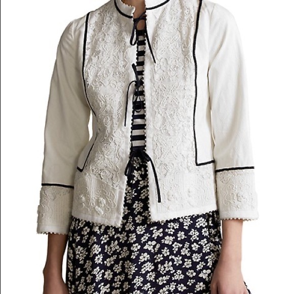 POLO RALPH LAUREN COTTON TWILL LACE JACKET WHITE BLACK WOMENS SIZE XS NEW - Picture 6 of 8